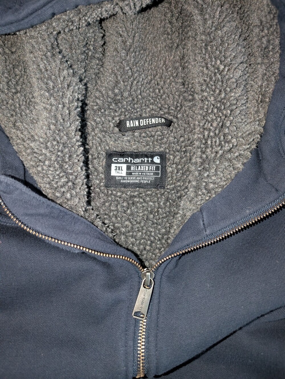 Carhartt Rain Defender Rockland Sherpa-Lined Hoodie Navy Mens 3XL TALL - Picture 5 of 7